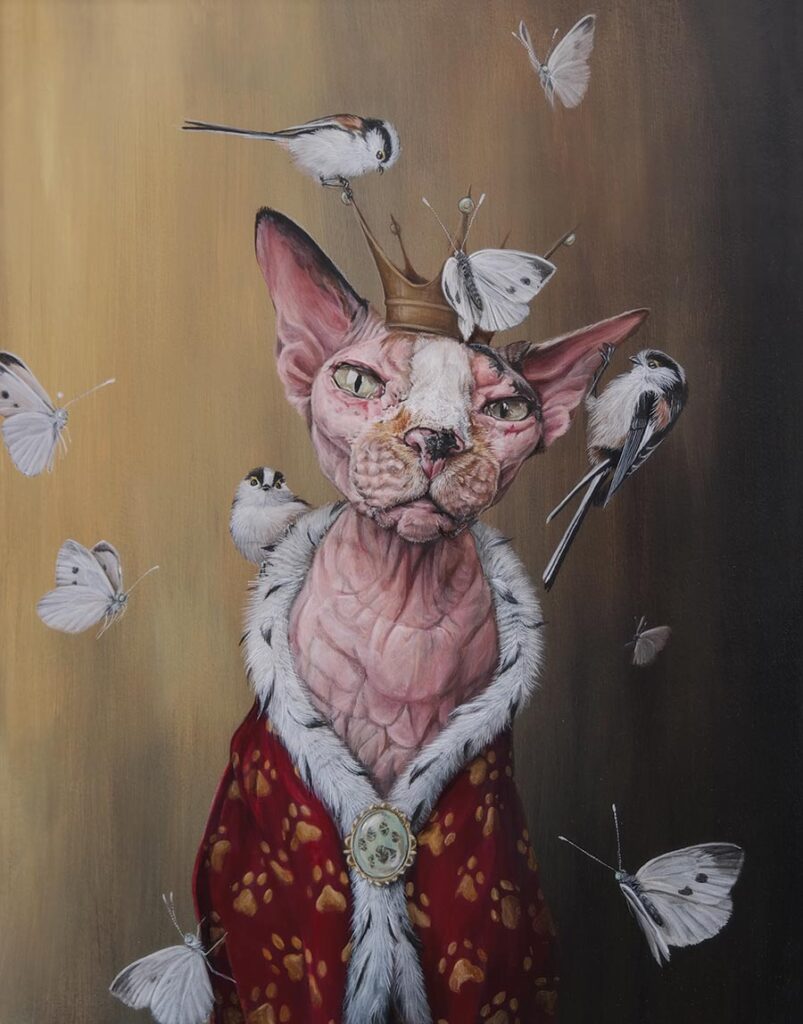 dewi plass-cat with crown-moths